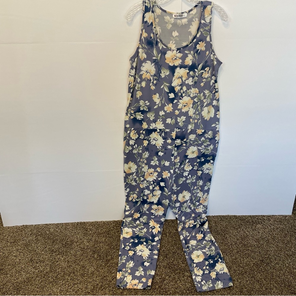 Doublju Floral Sleeveless Jumpsuit/Overalls/Romper Sz L